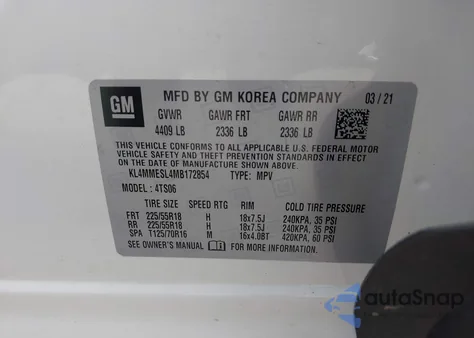 2021 Buick Encore Gx Awd Select from USA, damaged, VIN KL4MMESL4MB172854